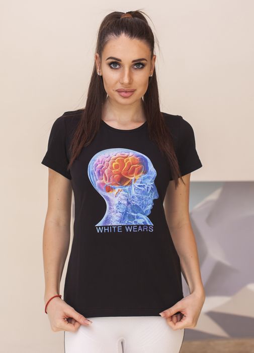 картинка Футболка женская черная с принтом "Мозг" от интернет магазина