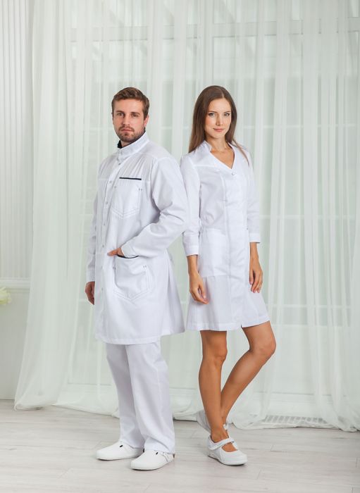 картинка Медицинский халат "Якоб" белый с синим от интернет магазина