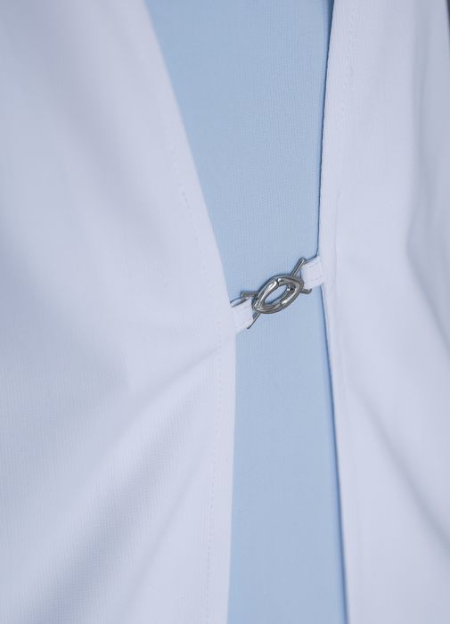 картинка Жилет женский медицинский "Надежда Политрик" в белом цвете с голубой отделкой от интернет магазина