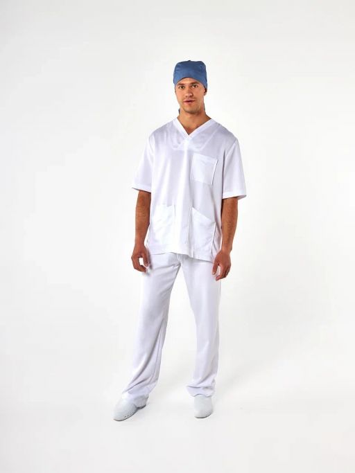 картинка Брюки мужские медицинские Борис белый тенсель от интернет магазина