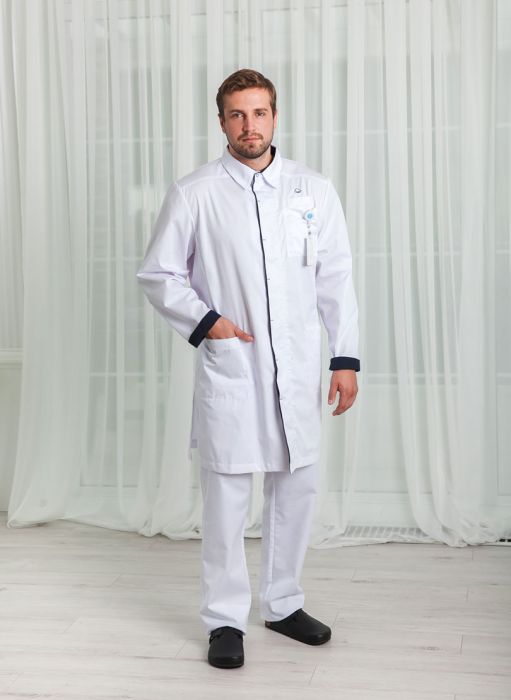 картинка Медицинский халат "Адам" белый с синим от интернет магазина