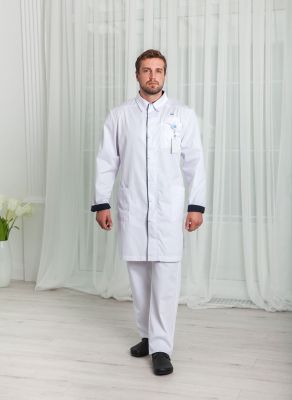 Медицинский халат "Адам" белый с синим